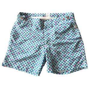 Leo Joseph Tailored Geometric Print Swim Shorts light blue pink Size 32